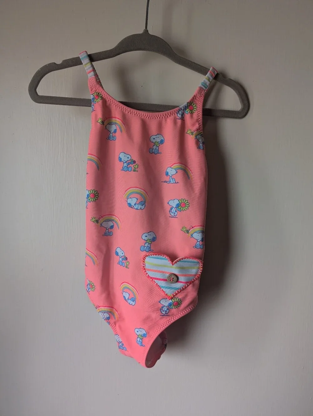 Kids Pink One-Piece Swim Suit with Heart Patch
